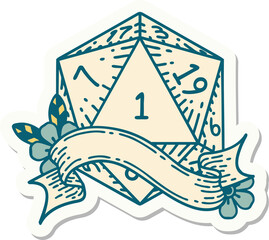 natural one d20 dice roll sticker