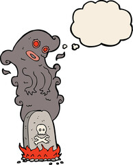 cartoon haunted grave with thought bubble