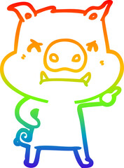 rainbow gradient line drawing angry cartoon pig