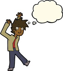 cartoon excited boy with thought bubble