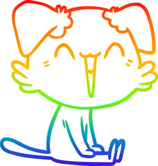 rainbow gradient line drawing happy little dog cartoon