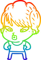 rainbow gradient line drawing cartoon woman