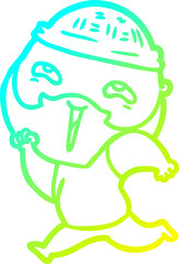 cold gradient line drawing cartoon happy bearded man