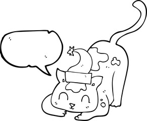 speech bubble cartoon cat wearing christmas hat