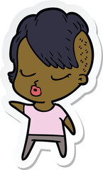 sticker of a cartoon pretty hipster girl