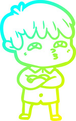 cold gradient line drawing cartoon curious man