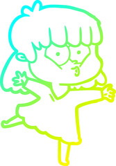 cold gradient line drawing cartoon whistling girl
