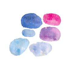 Watercolor simple abstract blobs clip art, simple paint spots, decorative elements, isolated, cold colors, simple drawing