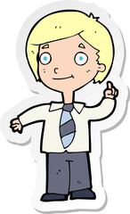 sticker of a cartoon school boy answering question