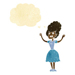 cartoon happy 1950's woman with thought bubble