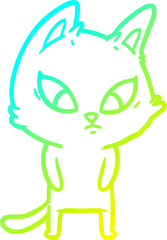 cold gradient line drawing confused cartoon cat