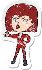 retro distressed sticker of a cartoon vampire girl
