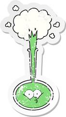distressed sticker of a cartoon science experiment