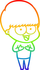 rainbow gradient line drawing happy cartoon boy