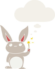 cute cartoon rabbit and thought bubble in retro style