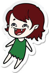 sticker of a cartoon laughing vampire girl