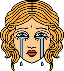 traditional tattoo of female face crying