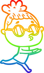 rainbow gradient line drawing cartoon woman wearing glasses