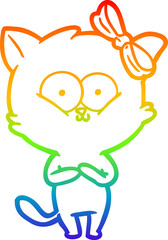 rainbow gradient line drawing cartoon cat