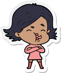 sticker of a cartoon girl pulling face