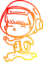 warm gradient line drawing cartoon curious running astronaut