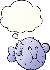 cartoon puffer fish and thought bubble in smooth gradient style