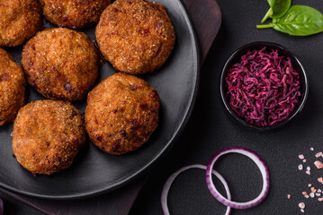 Delicious fresh meat or vegetable cutlets with spices and herbs