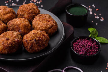 Delicious fresh meat or vegetable cutlets with spices and herbs