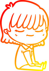 warm gradient line drawing cartoon woman