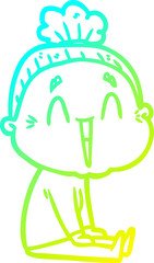 cold gradient line drawing cartoon happy old lady