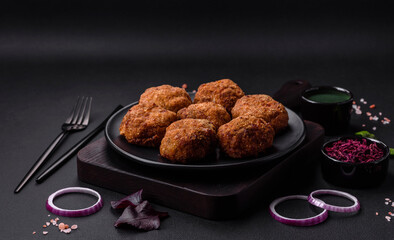 Delicious fresh meat or vegetable cutlets with spices and herbs