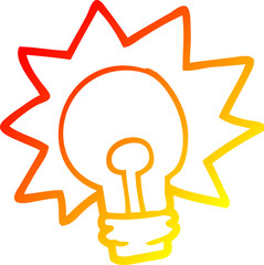 warm gradient line drawing cartoon shining light bulb
