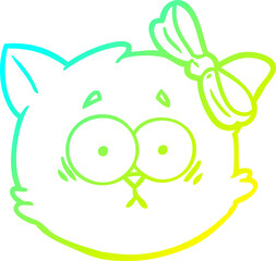 cold gradient line drawing worried cartoon cat face