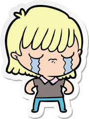 sticker of a cartoon woman crying