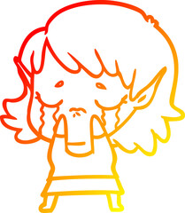 warm gradient line drawing cartoon crying elf girl