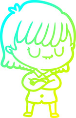 cold gradient line drawing cartoon woman