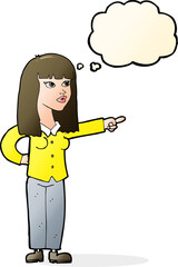 cartoon pretty woman pointing with thought bubble