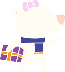 female polar bear with christmas present