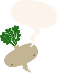 cartoon beetroot and speech bubble in retro style