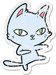 distressed sticker of a cartoon cat dancing