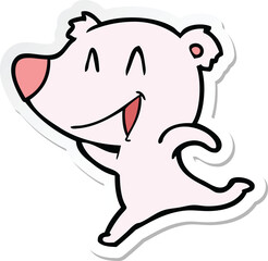 sticker of a laughing bear cartoon