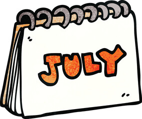 cartoon doodle calendar showing month of july
