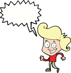 cartoon grinning man with speech bubble