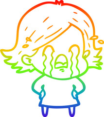 rainbow gradient line drawing cartoon woman crying