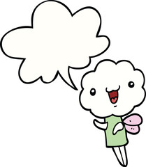 cute cartoon cloud head creature and speech bubble