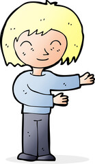 cartoon woman gestureing welcome