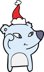 cute line drawing of a bear wearing santa hat
