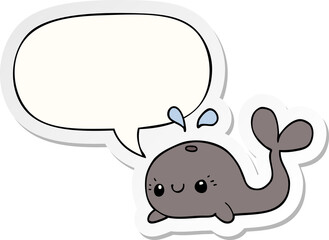 cute cartoon whale and speech bubble sticker