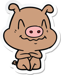 Obraz na płótnie Canvas sticker of a nervous cartoon pig sitting