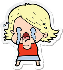sticker of a cartoon woman crying